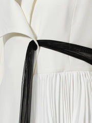 Spliced Mesh Chic Blazer Lapel Long Sleeve Spliced Button Elegant Long Dress