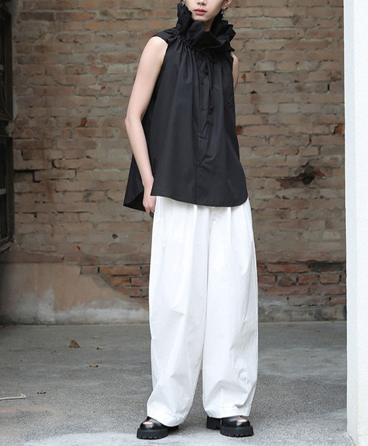 Stand Collar Sleeveless Loose Fit Shirt