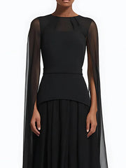 Elegant Black Chiffon With Sheer Cape Sleeves Maxi Dress