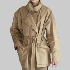 Asymmetrical Placket, Drawstring Hood, Jacket