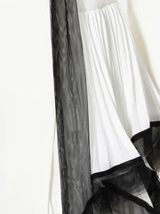 Spliced Mesh Chic Blazer Lapel Long Sleeve Spliced Button Elegant Long Dress