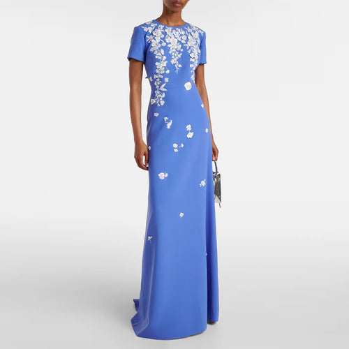O Neck Appliques Short Sleeve Dress