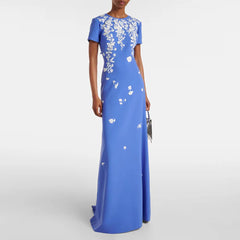 O Neck Appliques Short Sleeve Dress