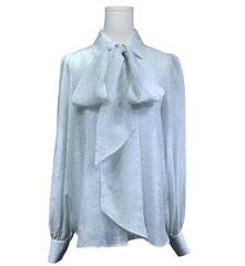 Bow Tie Elegant Little Floral Prints Long Sleeve Silk Shirt Top