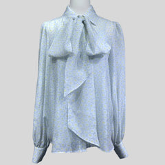Bow Tie Elegant Little Floral Prints Long Sleeve Silk Shirt Top