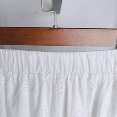 Embroidery Hollow Out Set O-Neck Sleeveless Single Breasted Blouse or Sweet A-Line Midi Skirt Set