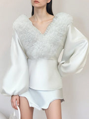 Spliced Fungus Folds V Neck Long Sleeves Tunic top
