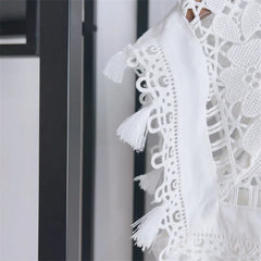 Embroidery Hollow Out Set O-Neck Sleeveless Single Breasted Blouse or Sweet A-Line Midi Skirt Set