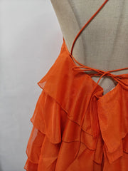 Solid Spliced Ruffles Halter Sleeveless High Wasit Backless Loose Dress