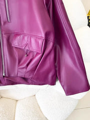 Genuine Leather Loose Hooded Jacket