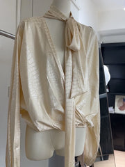 Chic Spliced Crocodile Pattern Blouse V Neck Long Sleeved Shirt
