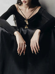 Elegant Patchwork Metal Strapless Off Shoulder Sleeve High Waist Dress