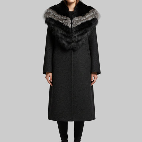 Real Fox Fur Double-Sided Wool Overcoat Style