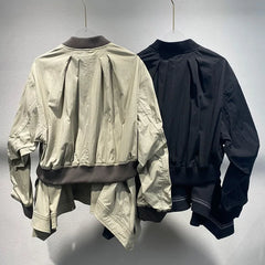 Layered Stand Collar Spliced Loose Jacket