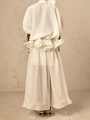 Solid Loose Spliced Bow Tunic Half High Neck Short Sleeves Patchwork Ruffles Dress
