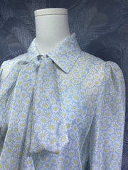 Bow Tie Elegant Little Floral Prints Long Sleeve Silk Shirt Top