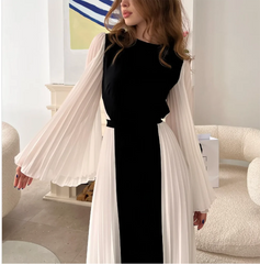 Round Neck Long Sleeve Long A Line Dress