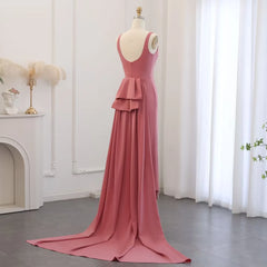 Elegant Coral Pink Scalloped Butterfly Beaded Evening Dress