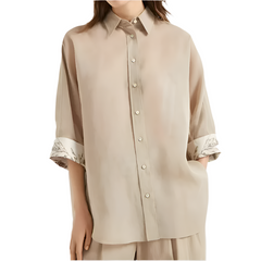 Cotton Shirt Cuffs Embroidered Turn-down Collar Single Breasted Loose Blouse