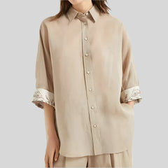 Cotton Shirt Cuffs Embroidered Turn-down Collar Single Breasted Loose Blouse