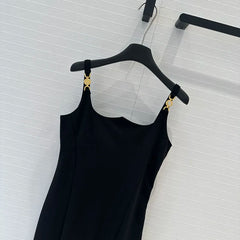 Metal Shoulder Buckle Halter Sleeveless dress