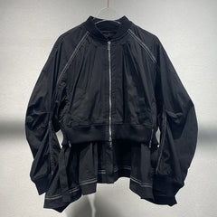 Layered Stand Collar Spliced Loose Jacket