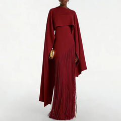 O-neck High Waist Tassel Hem With Shawl  Sleeveless Banquet Dress