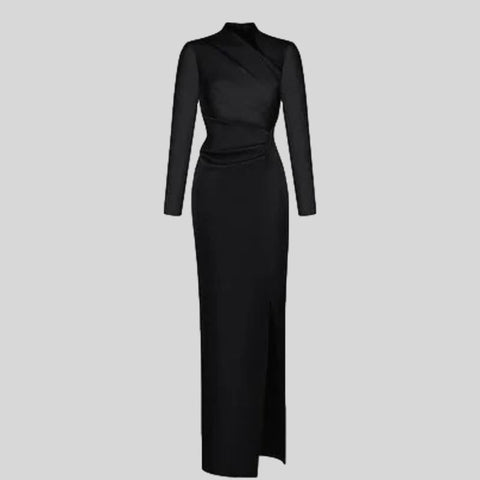 Crepe Long Sleeve Shawl Elegant Floor-length Dress