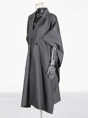 Irregular single-breasted pockets patch work high waist  Windbreaker