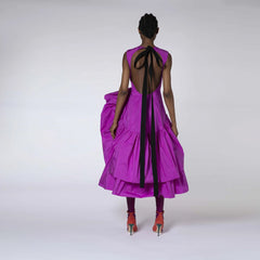 Ruffles Ankle Length Floral Purple Backless Dress