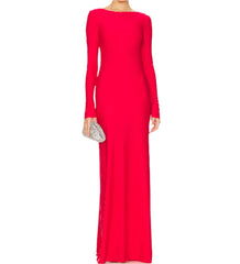 Elegant Backless Diamond leaf design Bodycon Long Sleeve Maxi Dress