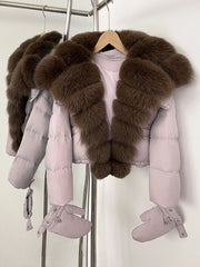 Short Hooded Big Real Fox Fur Down Coat