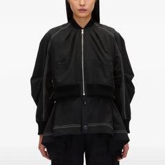Round Collar Zipper Splicing Elegant  Loose Long Sleeve Coat Top