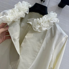 White with ruffled collar Top