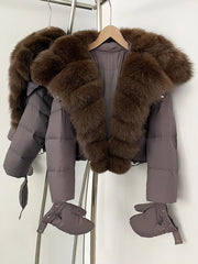 Short Hooded Big Real Fox Fur Down Coat