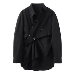 Pleated Fungus Edge Plaid Shirt Retro Loose Single Pocket Top