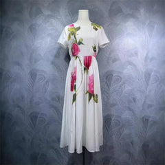 Round Neck Pure Cotton Print Short Sleeve Dress