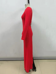 Elegant Backless Diamond leaf design Bodycon Long Sleeve Maxi Dress