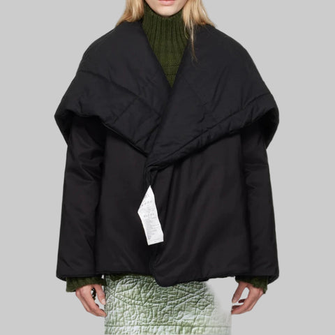 Knitted blended Belt Turn Down Collar Coat