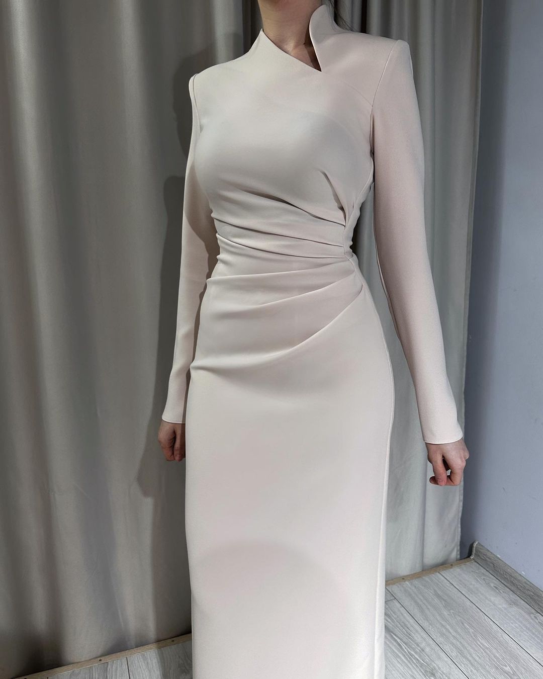 Long Sleeves High Neck Ankle Length Formal Party Dress