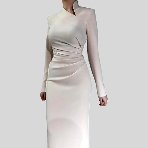 Hollow Out Lace Stand Collar Flare Sleeve High Waist Patchwork Belt  A Line Folds Dress