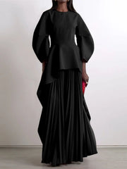 Elegant Solid Color Loose Tiered Pleated Banquet Dress