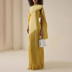 O-neck High Waist Tassel Hem With Shawl  Sleeveless Banquet Dress