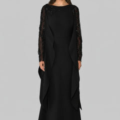 Jersey Rhinestone Beading Sequined Draped Straight O-Neck Long Dress