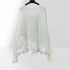 Three-Dimensional Silk Flower Handmade Lace Applique Cashmere Top