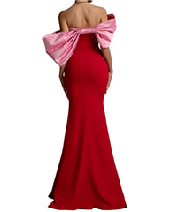 Red Mermaid Matte Satin Off Shoulder Long  Gowns