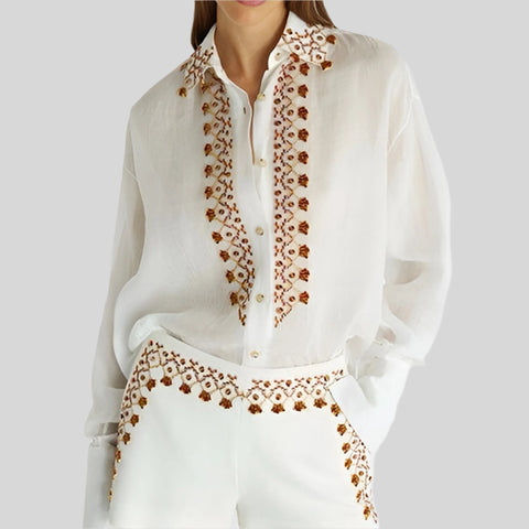 ElegantLapel Long Sleeves Patchwork Hit Color High Waist Slim Fit Tops