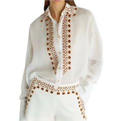 Embroidery Mid-Length Solid Color Loose Shirt Casual Shorts