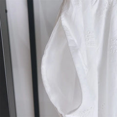 Embroidery Hollow Out Set O-Neck Sleeveless Single Breasted Blouse or Sweet A-Line Midi Skirt Set