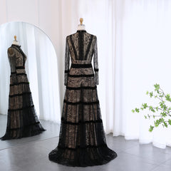 Elegant Black A-line Luxury Lace Tiered Dress